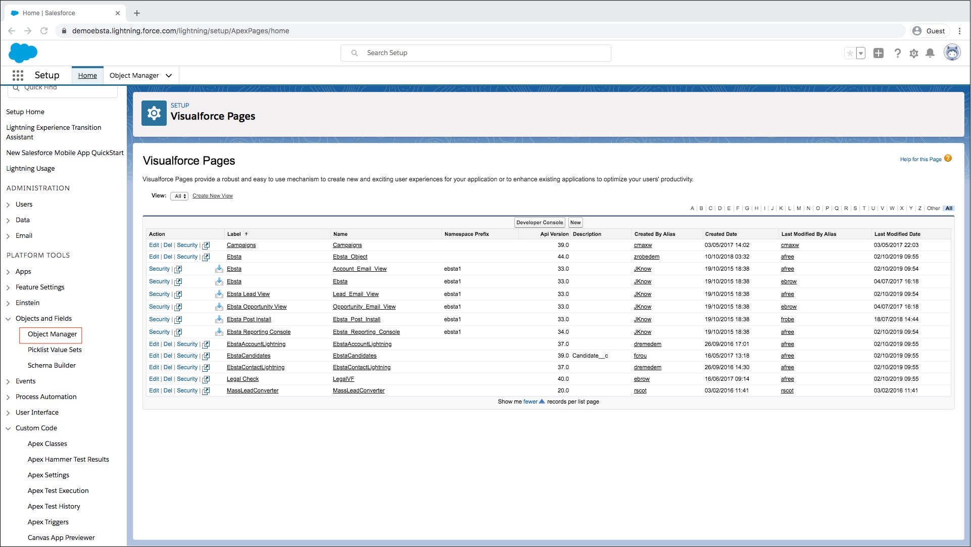 visualforce arrow short menu